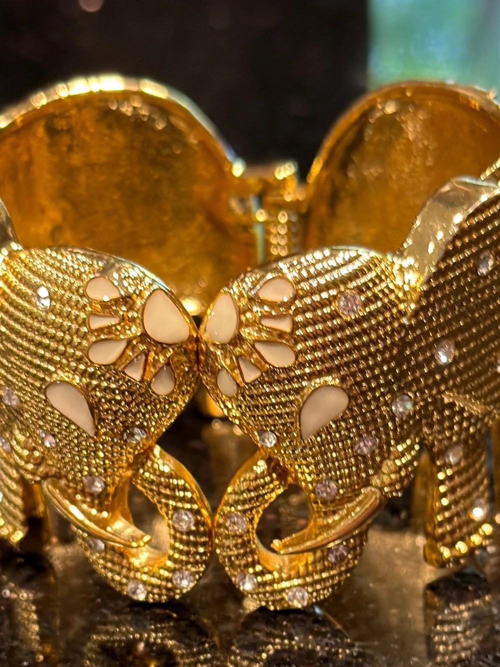 Lilly Pulitzer Gold Elephant Hinged Rhinestone Statement Bracelet